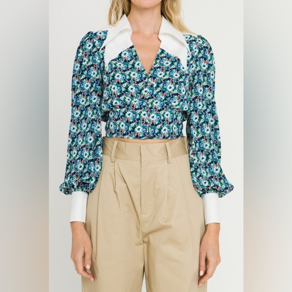 Endless Rose Floral Woven Blouse – Navy Multi | Size Small - Picture 3 of 10